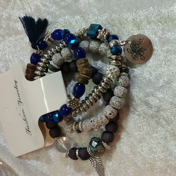 Jewelry - Stretch Boho Bracelet 4 Strands Beaded Tassel Silver-tone Charms